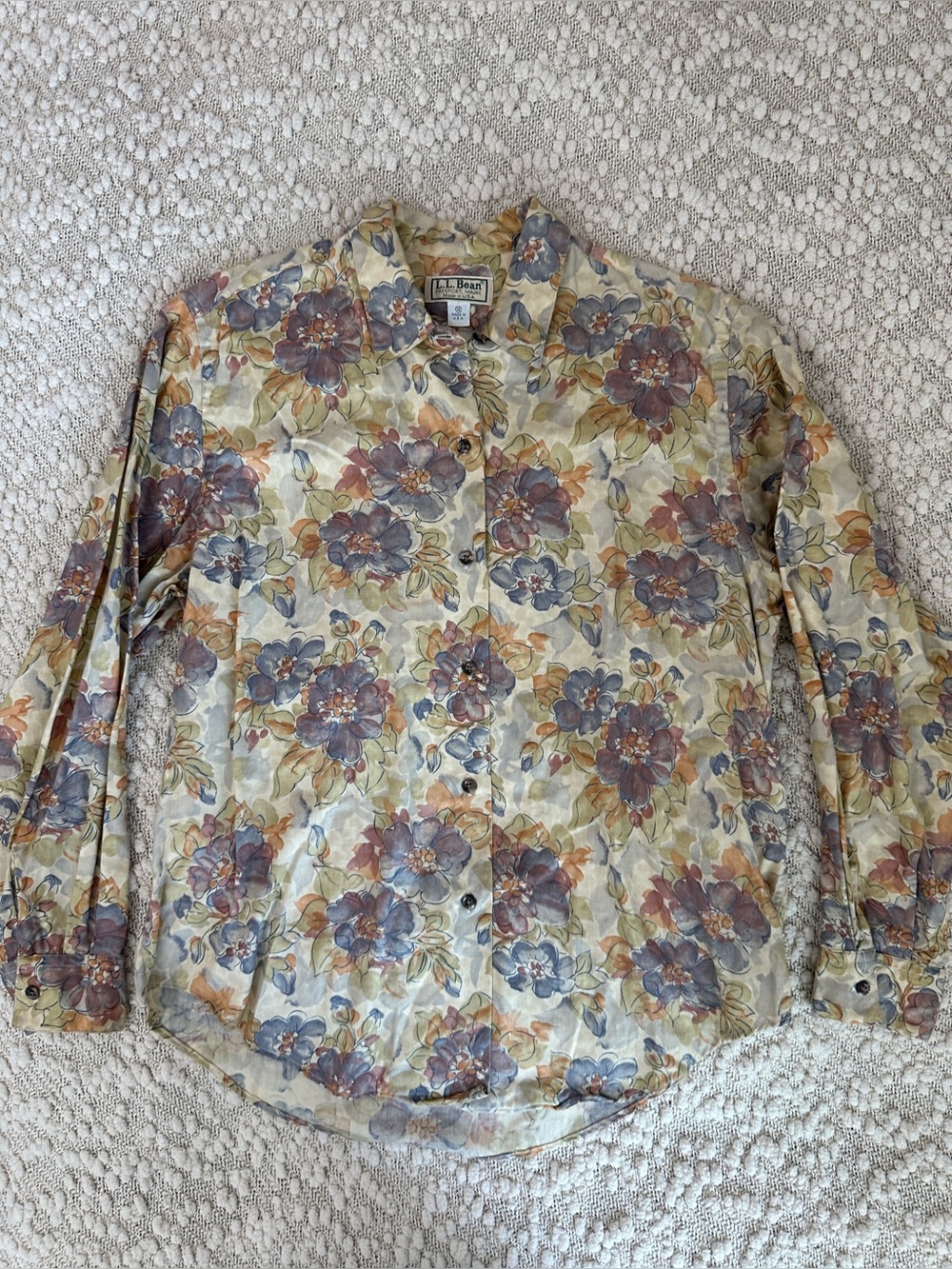 Vintage L.L. Bean 90s Floral Long Sleeve Cotton Button Up Shirt Made in USA
